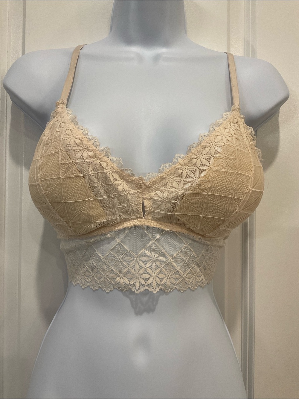 Rene Rofe Cream Longline Boho Lace Bralette (L)